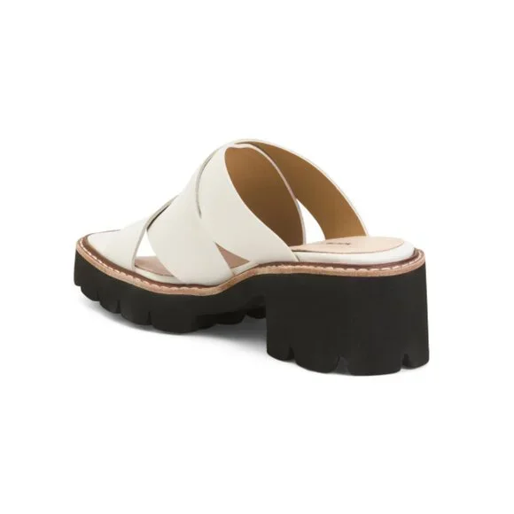 ALL BLACK Black Leather Wide Lugg Cross Mule Sandals